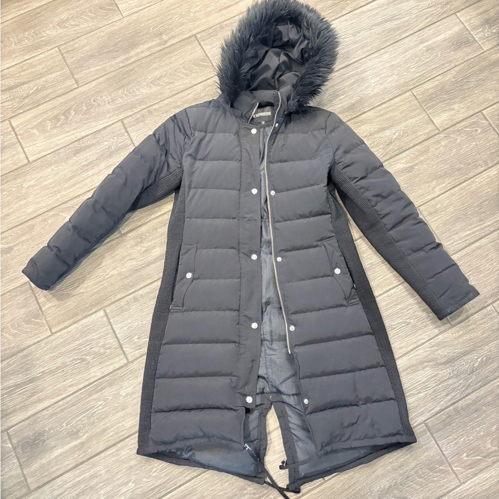 Express Black Hooded Puffer Jacket